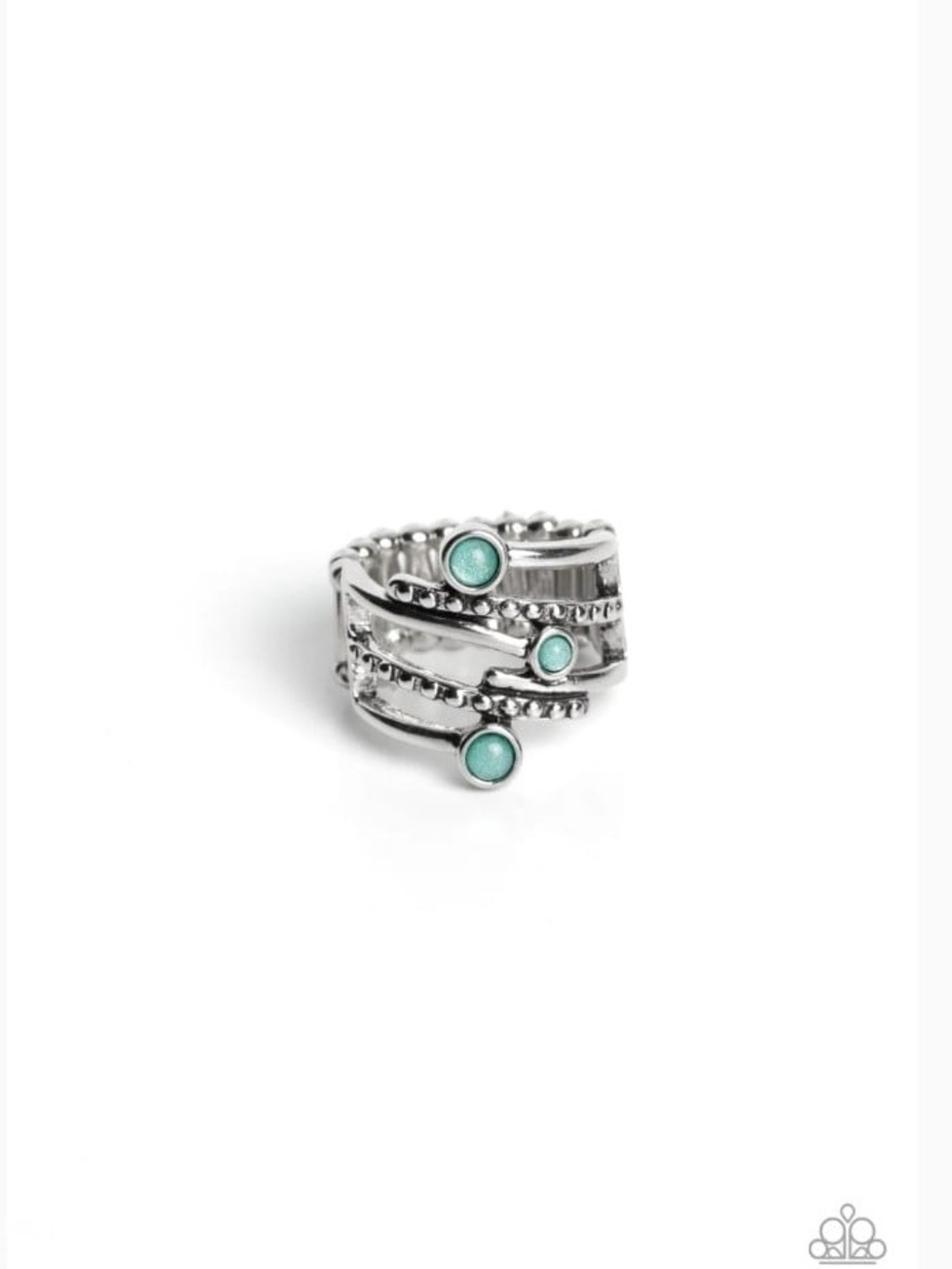 Sideline Shimmer Green paparazzi Silver-Tone Turquoise Orb Layered Band Ring